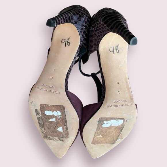 Sigerson Morrison Stiletto Vtg. Y2K Eggplant Purple Suede Ankle Tie Heels Sz 6 - Picture 10 of 11